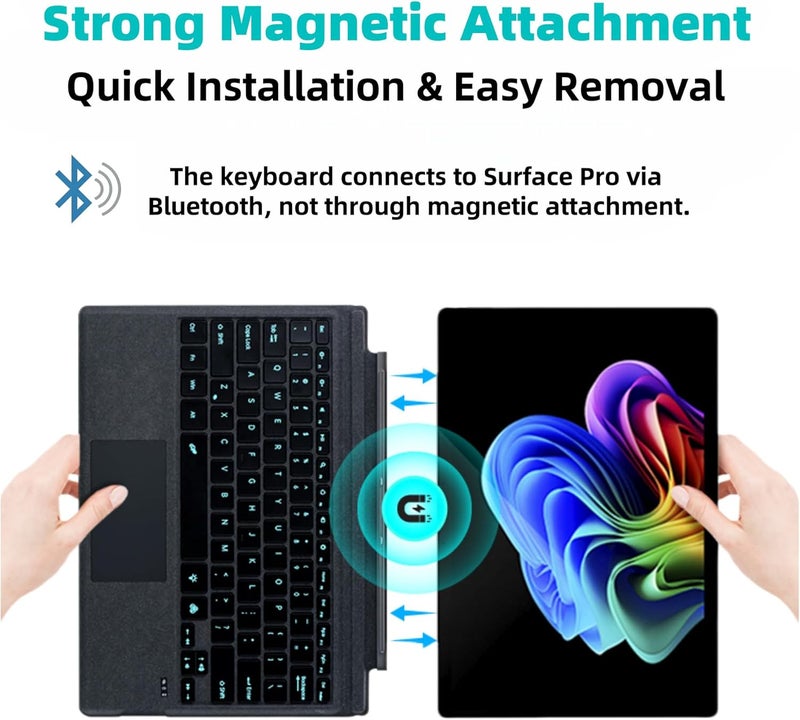 Zoof Keyboard for Microsoft Surface Pro Copilot+ (11th Edition) / Pro 11 / Pro 10 / Pro 9 / Pro 8 / Pro X, 13 inch, Detachable Type Cover with Touchpad, 7-Color Backlit & Pen Holder (Black) - Image 3